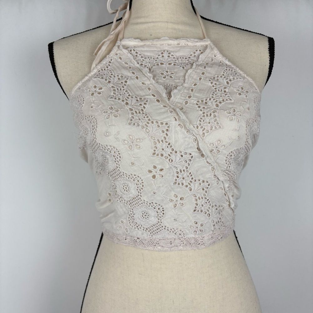 American Eagle AE Tie‎ Back Lined Lace Cropped Halter Top